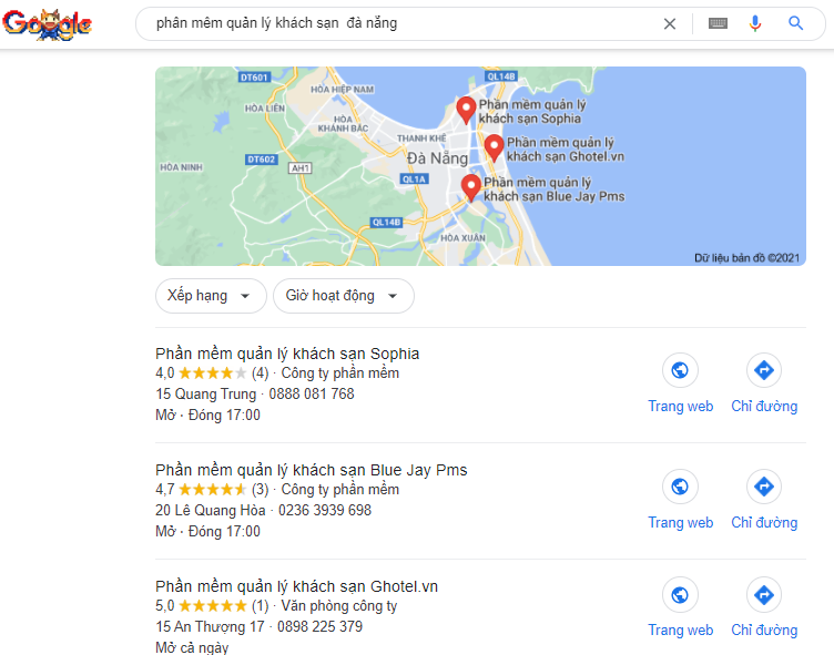 Kết quả tìm kiếm trên Google "Phần mềm quản lý khách sạn tại Đà Nẵng"